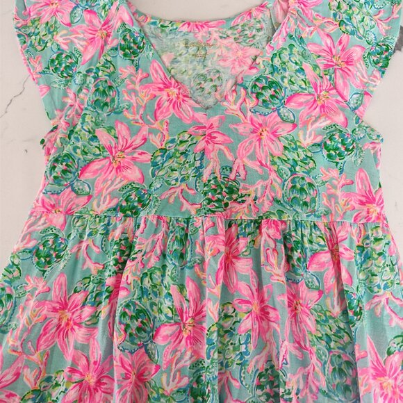 Lilly Pulitzer Pink & Green Floral Tiered Mini Dress | Size S | Tropical Print - Picture 4 of 10